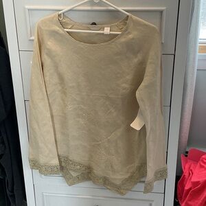 Light Cream Long Sleeve Lace Hem Top